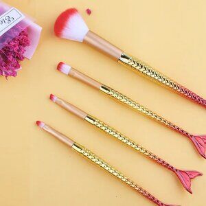 4-piece Gold & Red Metallic Mermaid Makeup Brush Set